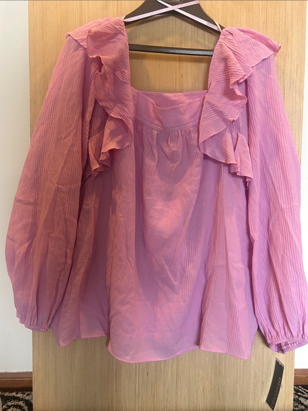 Pink Ruffle-Front Peasant Blouse